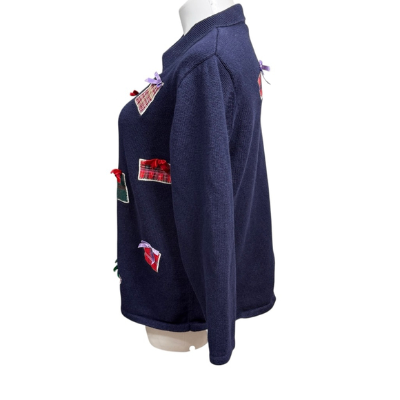 Liz & Me Navy Christmas Gift Appliqué Sweater Women’s Size 1X - Picture 6 of 8